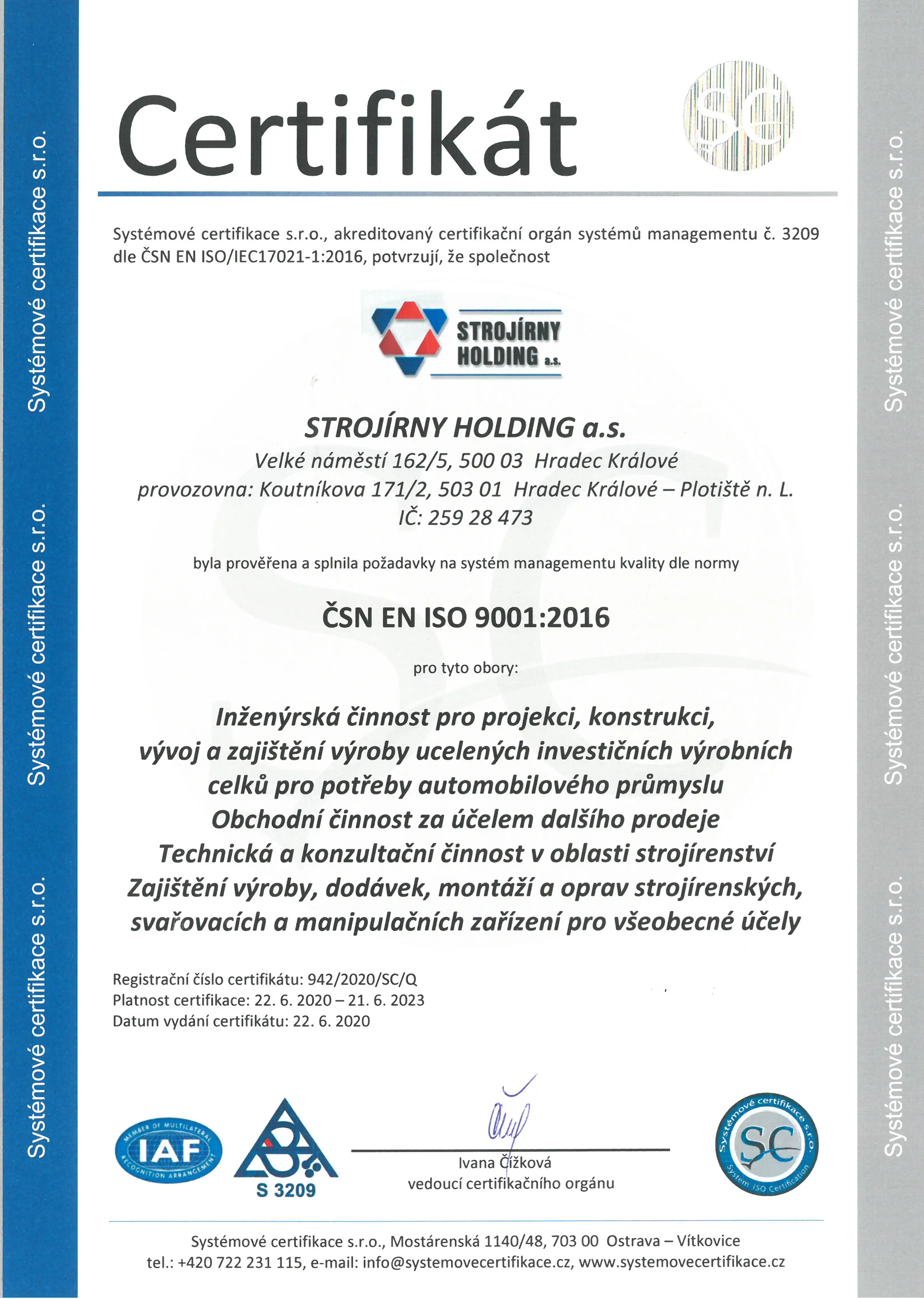 Certifikát ISO 9001 CZ/EN